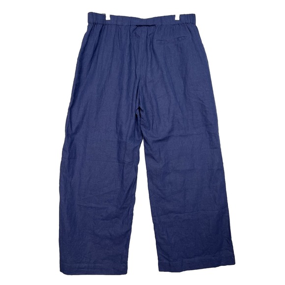 New Caslon Linen Blend Wide Leg Drawstring Waist Blue Pants Size Petite L - Picture 2 of 13
